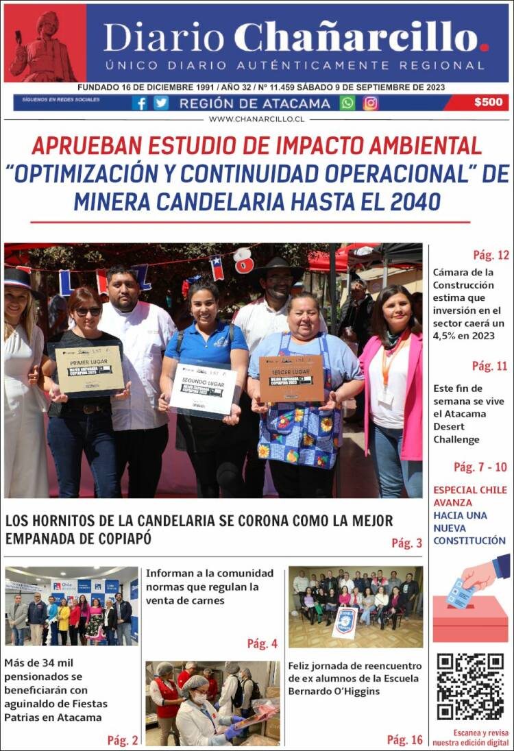 Portada de Diario Chañarcillo (Chile)