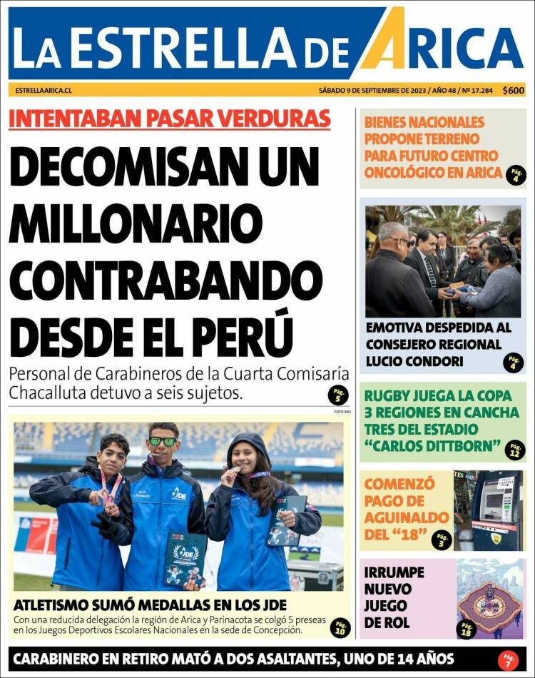 Portada de La Estrella de Arica (Chile)
