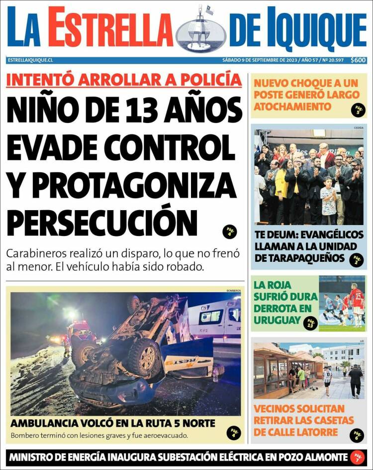 Portada de La Estrella de Iquique (Chile)