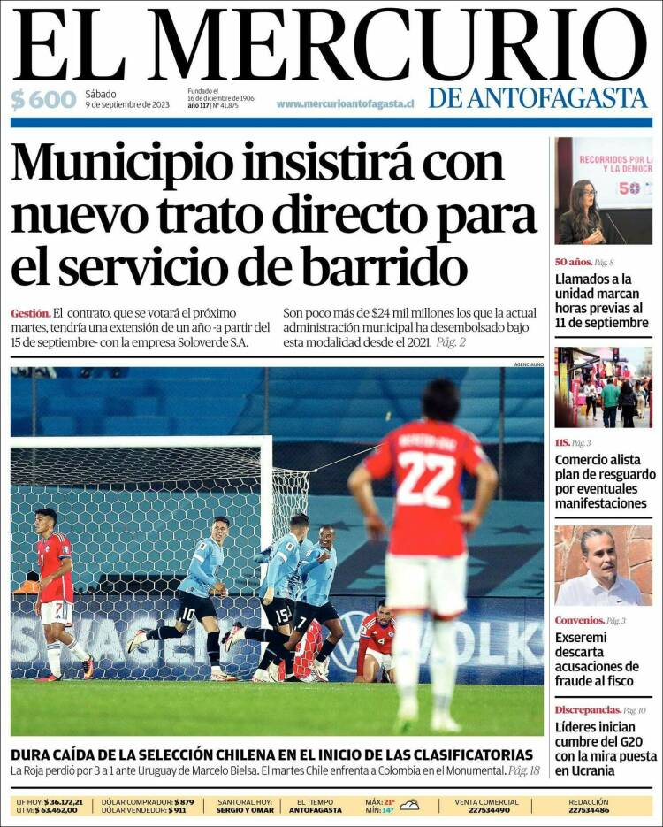 Portada de El Mercurio de Antofagasta (Chile)