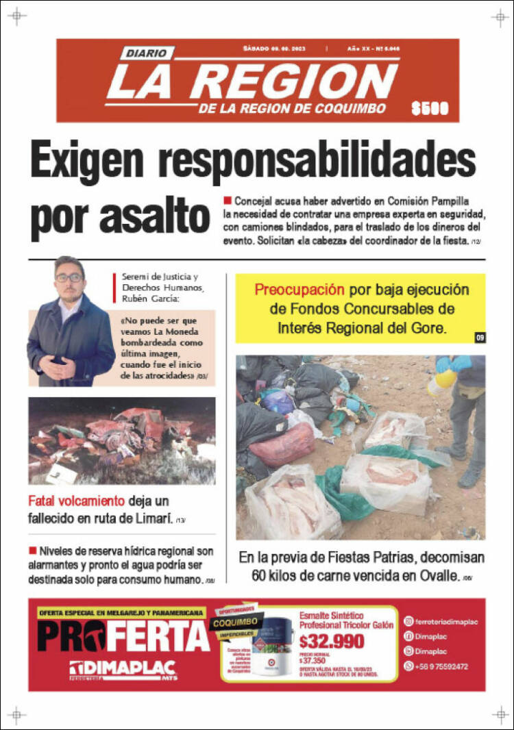 Portada de Diario La Región de Coquimbo (Chile)