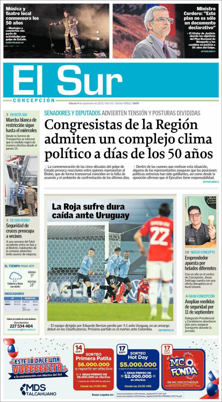 Portada de El Sur (Chile)