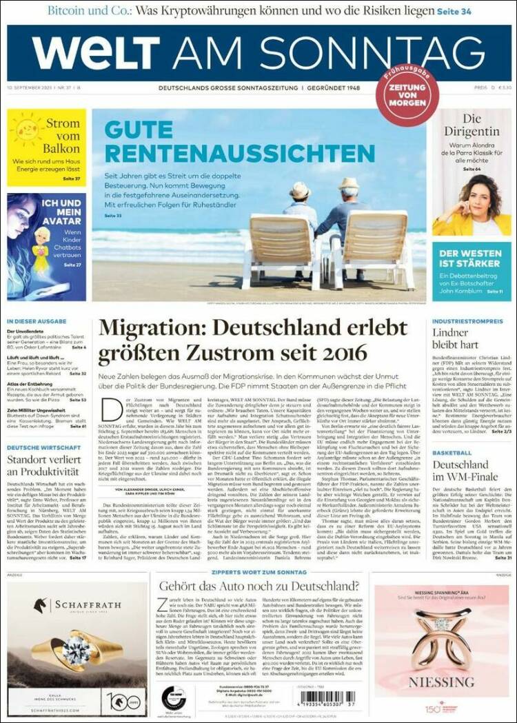 Portada de Die Welt (Alemania)