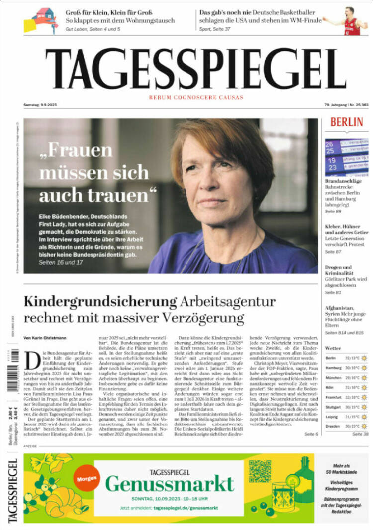 Portada de Der Tagesspiegel (Alemania)