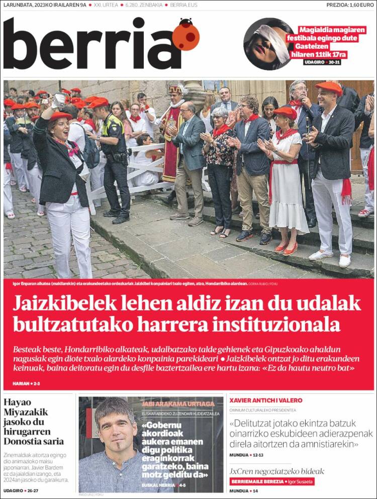Portada de Berria (España)