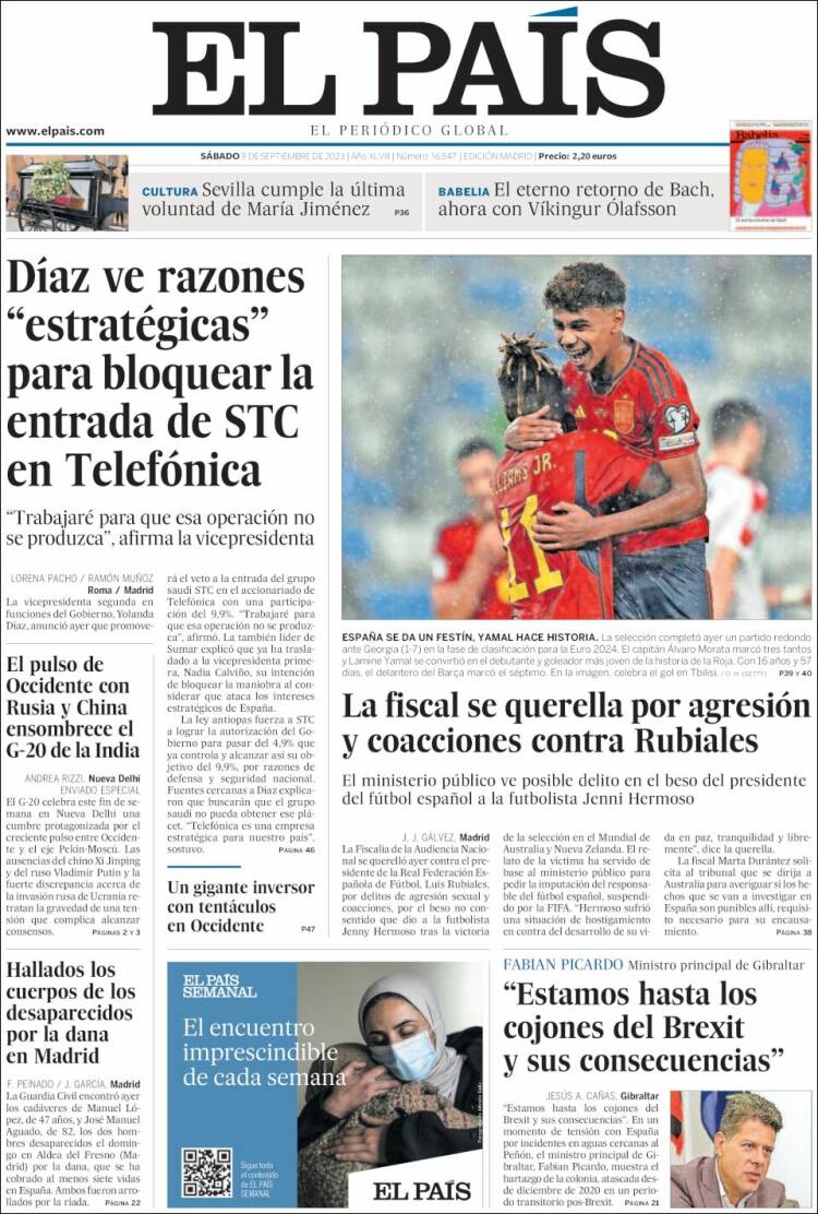 Portada de El País (España)