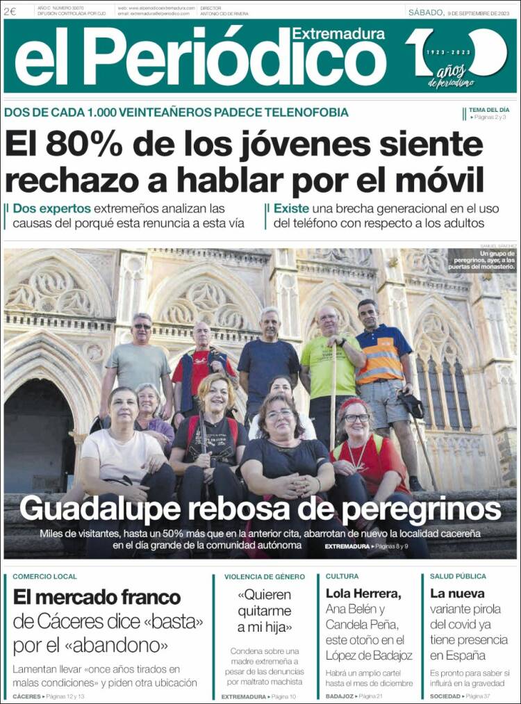Portada de El Periódico de Extremadura (España)