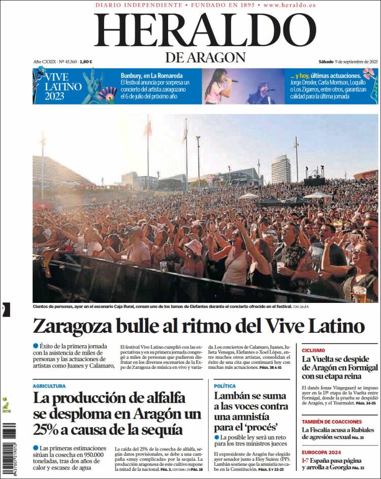 Portada de Heraldo de Aragón (España)