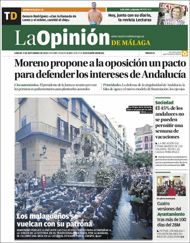 Portada de La Opinión de Málaga (España)