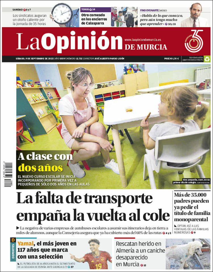 Portada de La Opinión de Murcia (España)