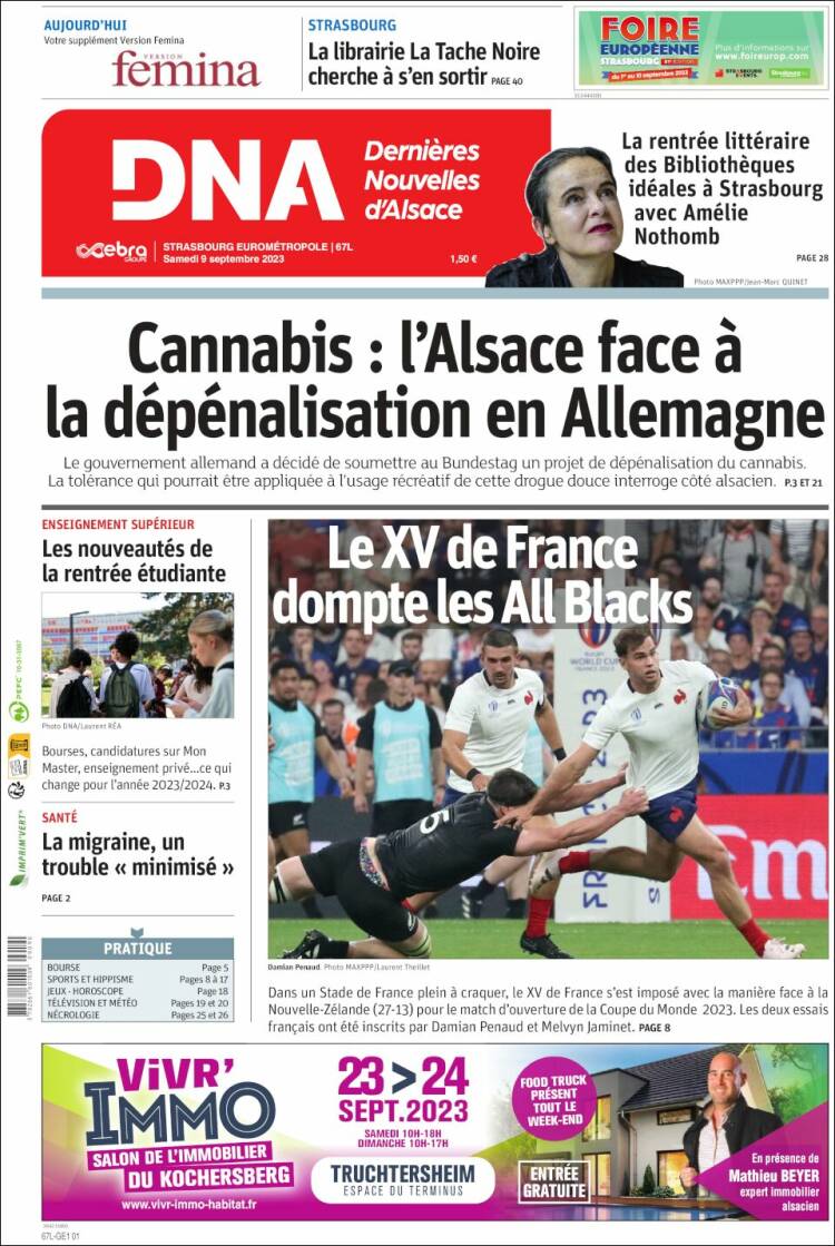 Portada de Les Dernières Nouvelles d'Alsace (Francia)