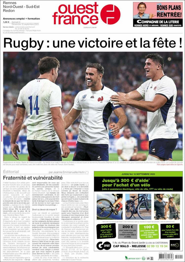 Portada de Ouest France (Francia)