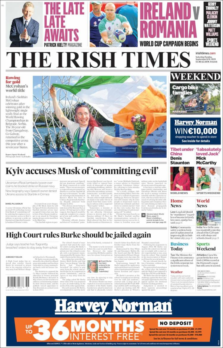 Portada de Irish Times (Irlanda)