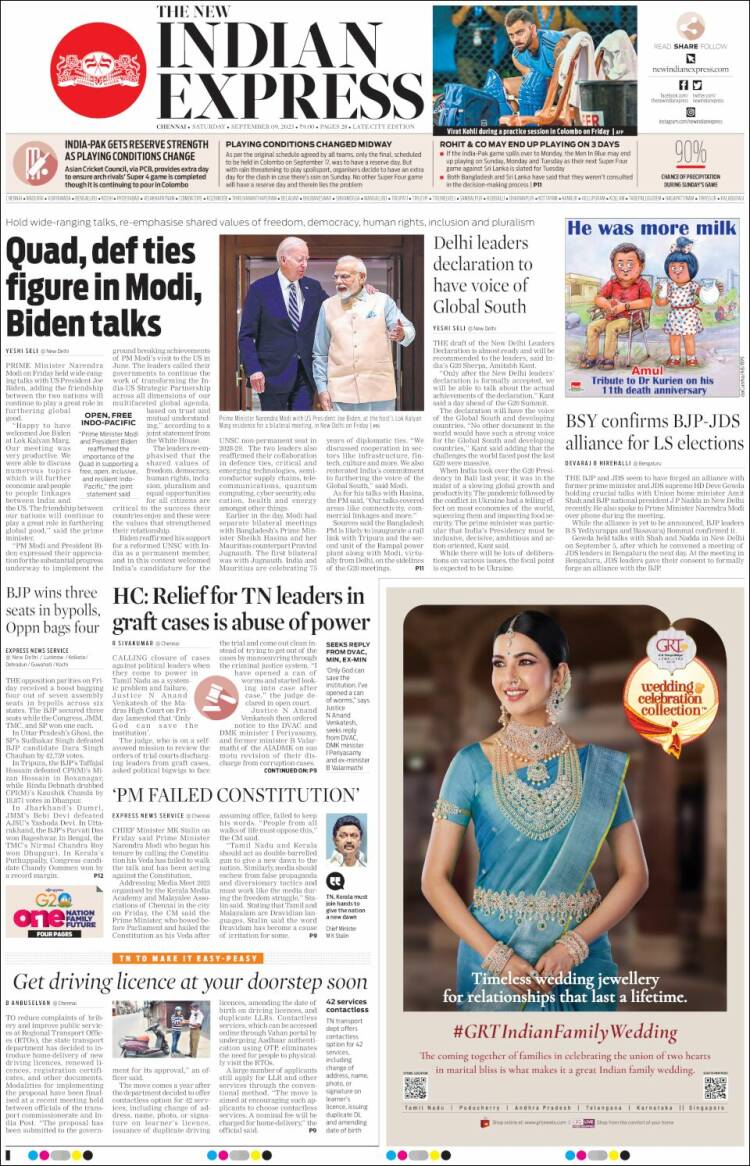 Portada de New Indian Express (India)