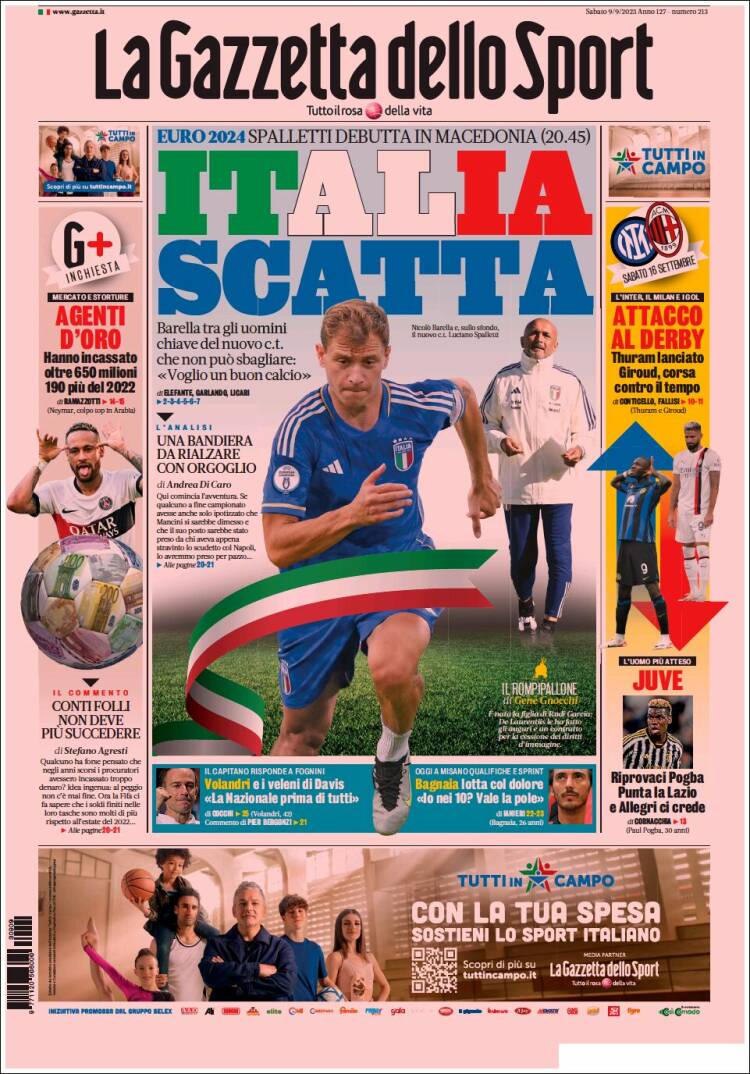 Portada de La Gazzetta dello Sport (Italia)