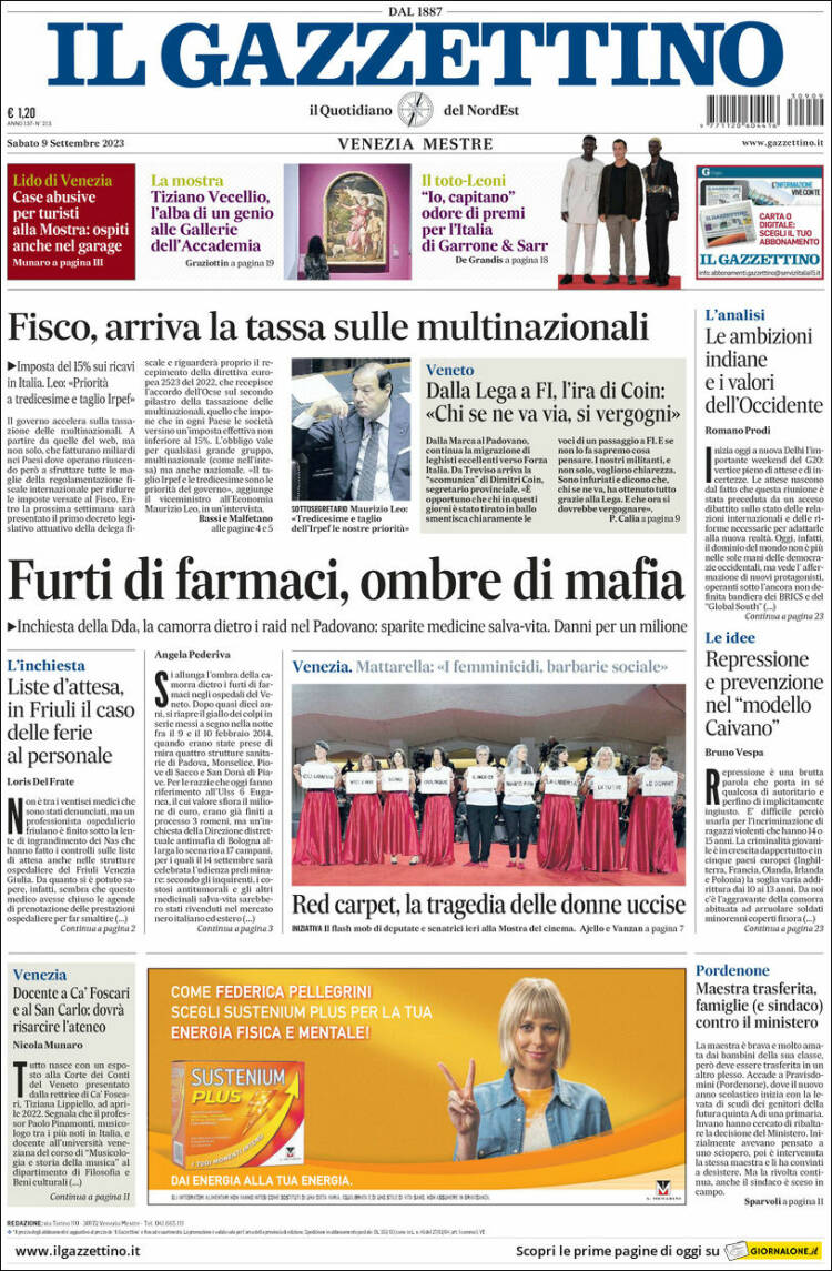 Portada de Il Gazzettino (Italia)