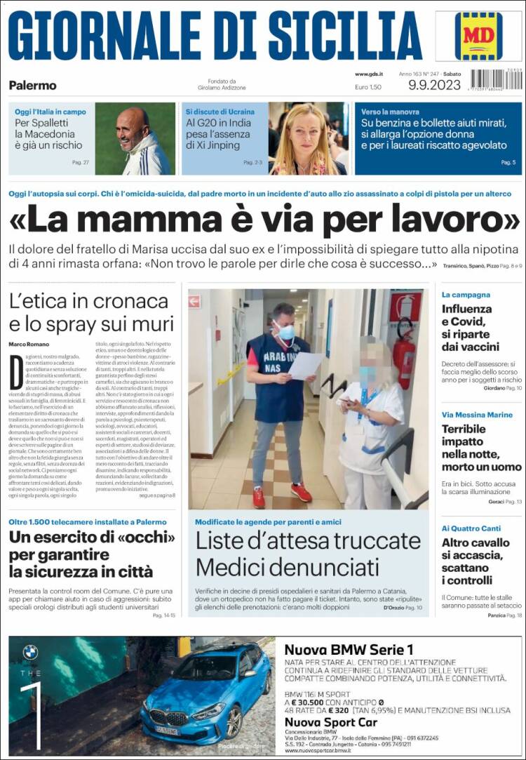 Portada de Giornale di Sicilia (Italia)