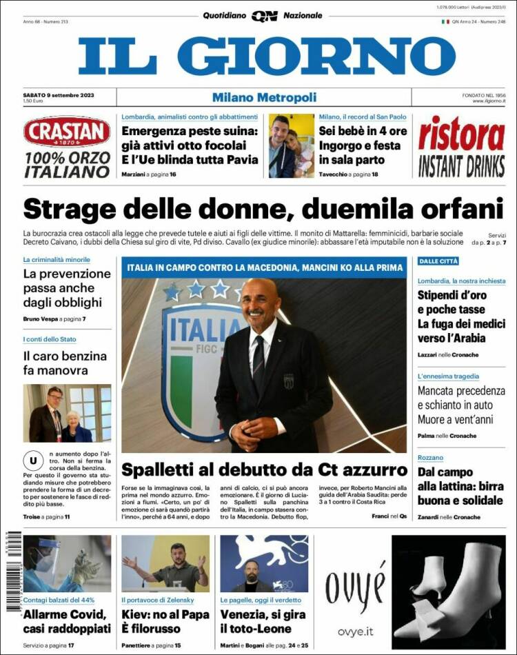 Portada de Il Giorno (Italia)