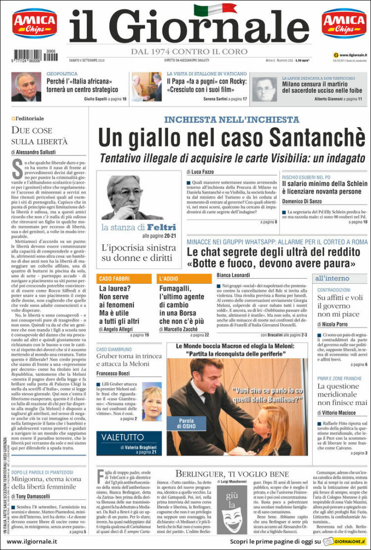 Portada de il Giornale (Italia)