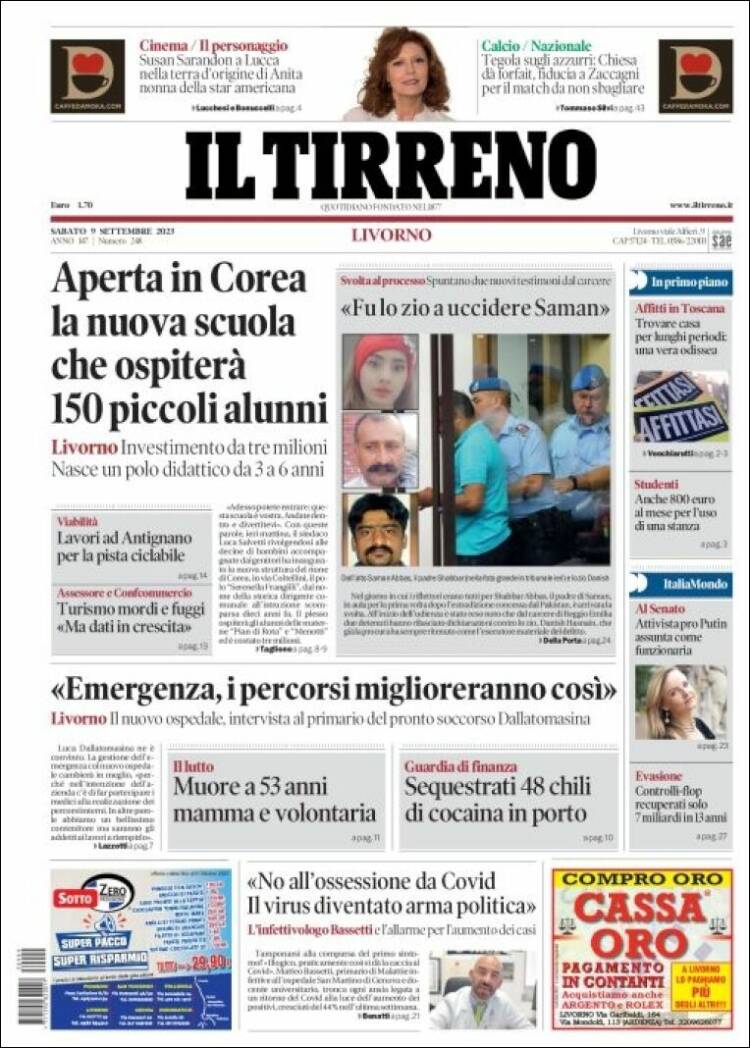 Portada de Il Tirreno (Italia)