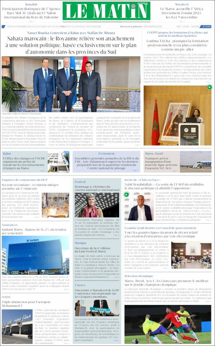 Portada de Le Matin (Marruecos)