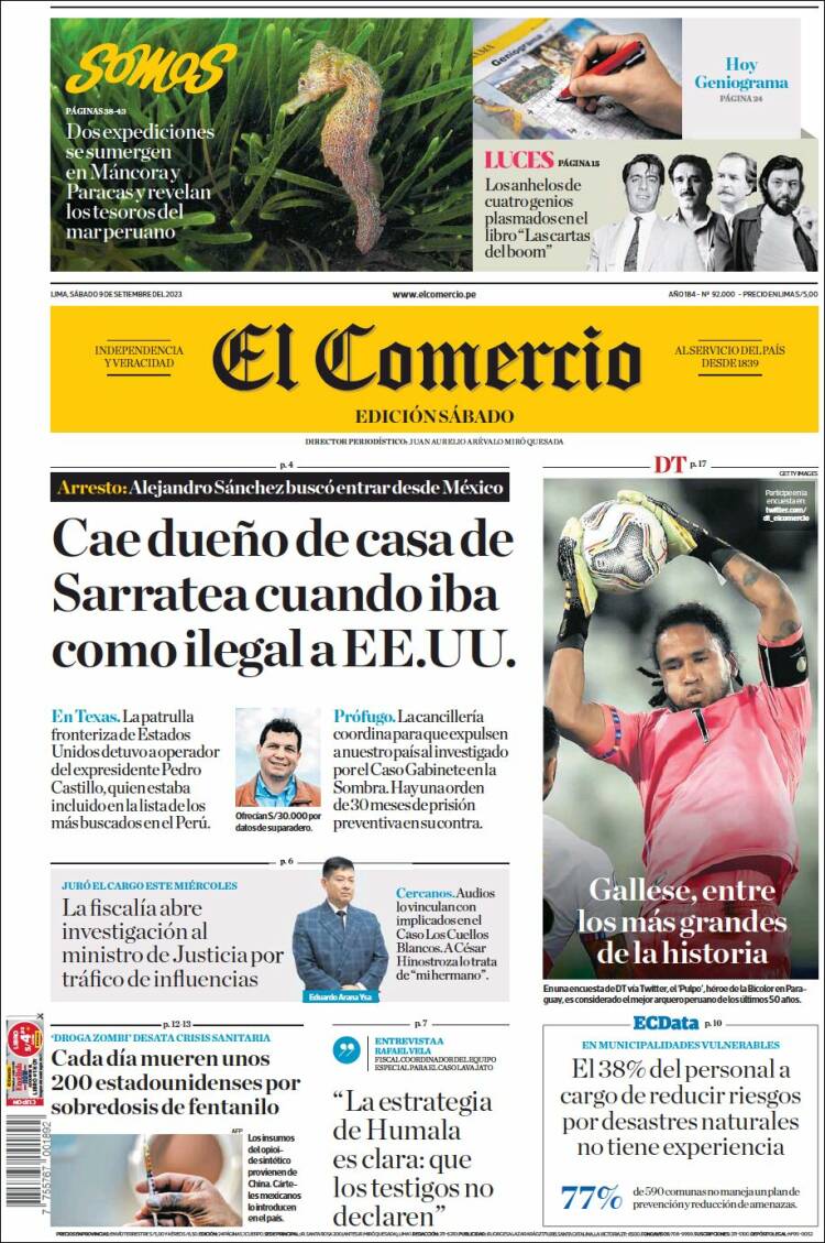 Portada de El Comercio (Per&uacute;)