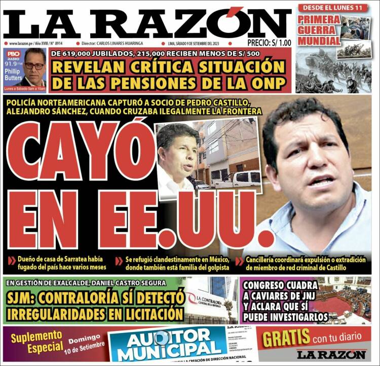 Portada de La Razón (Per&uacute;)