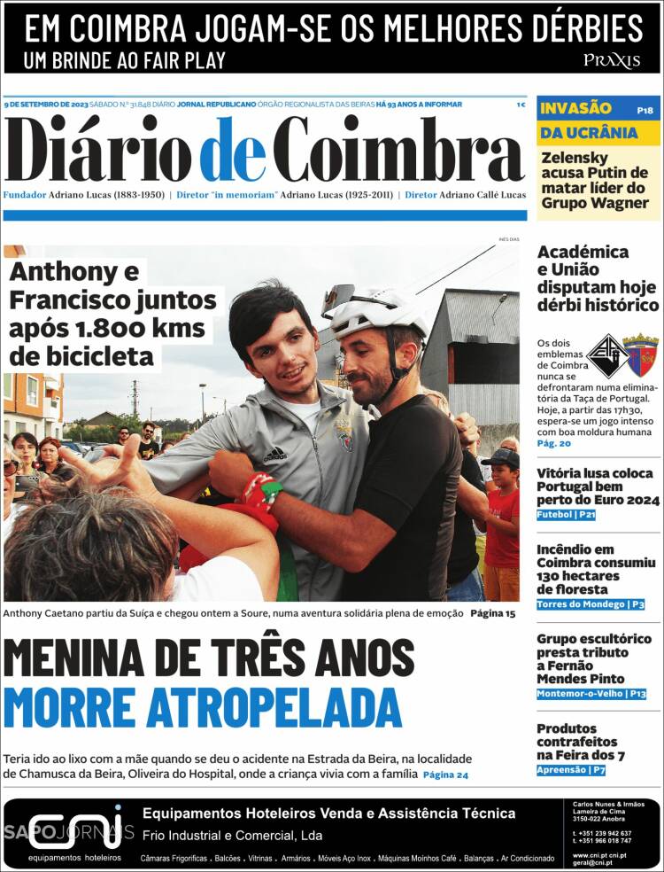 Portada de Diário de Coimbra (Portugal)