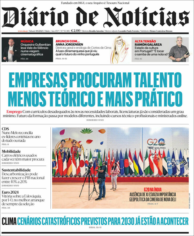 Portada de Diário de Noticias (Portugal)