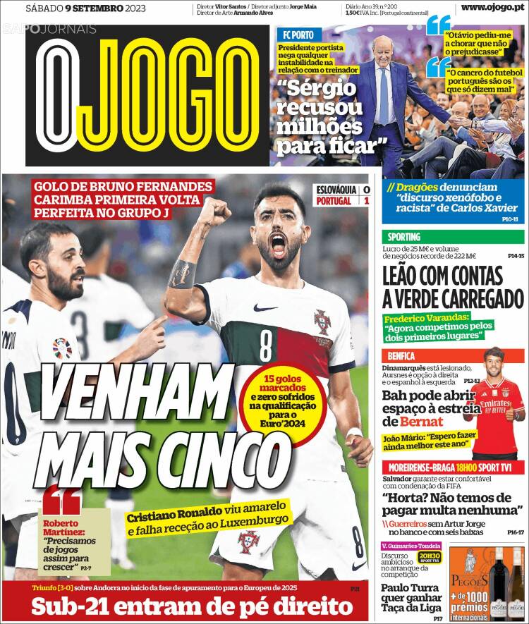 Portada de O Jogo (Portugal)