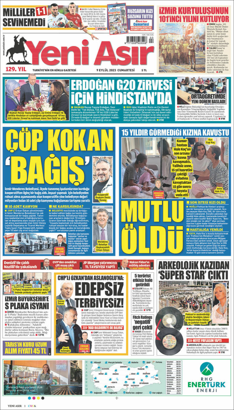 Portada de Yeni Asır (Turqu&iacute;a)