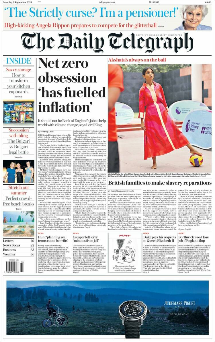 Portada de Daily Telegraph (Reino Unido)