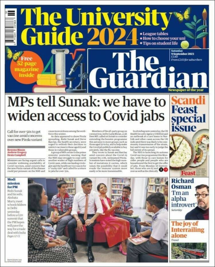 Portada de The Guardian (Reino Unido)