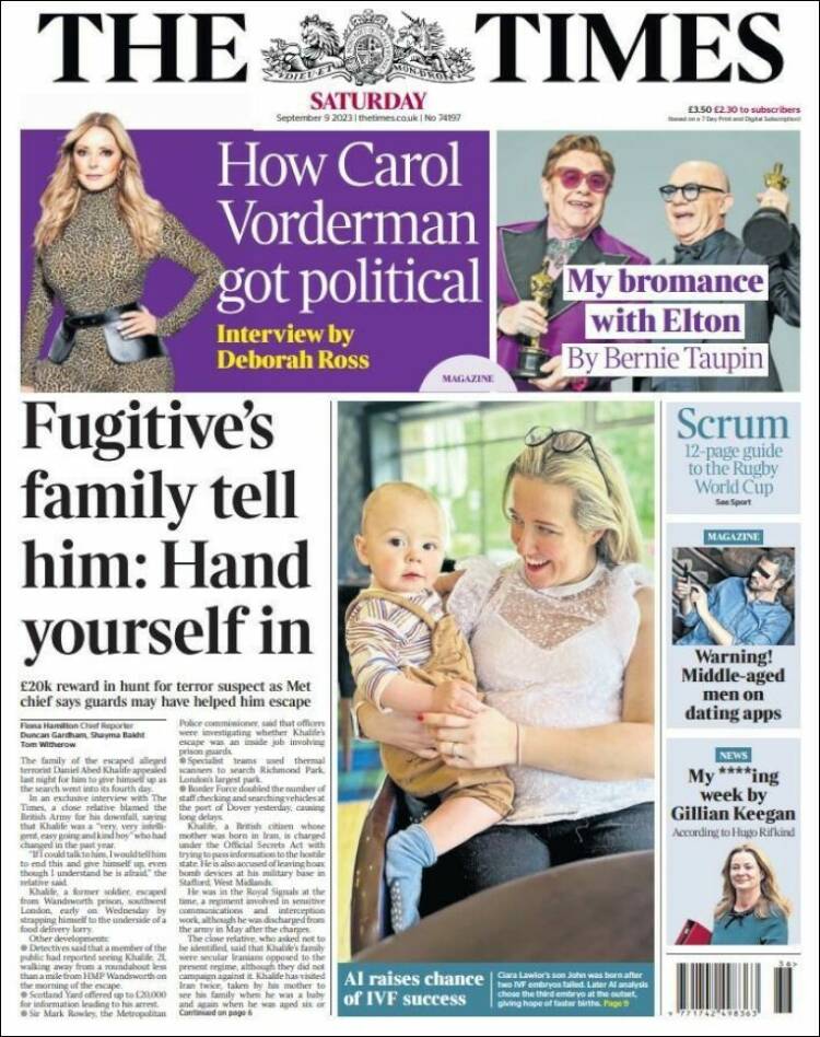 Portada de The Times (Reino Unido)