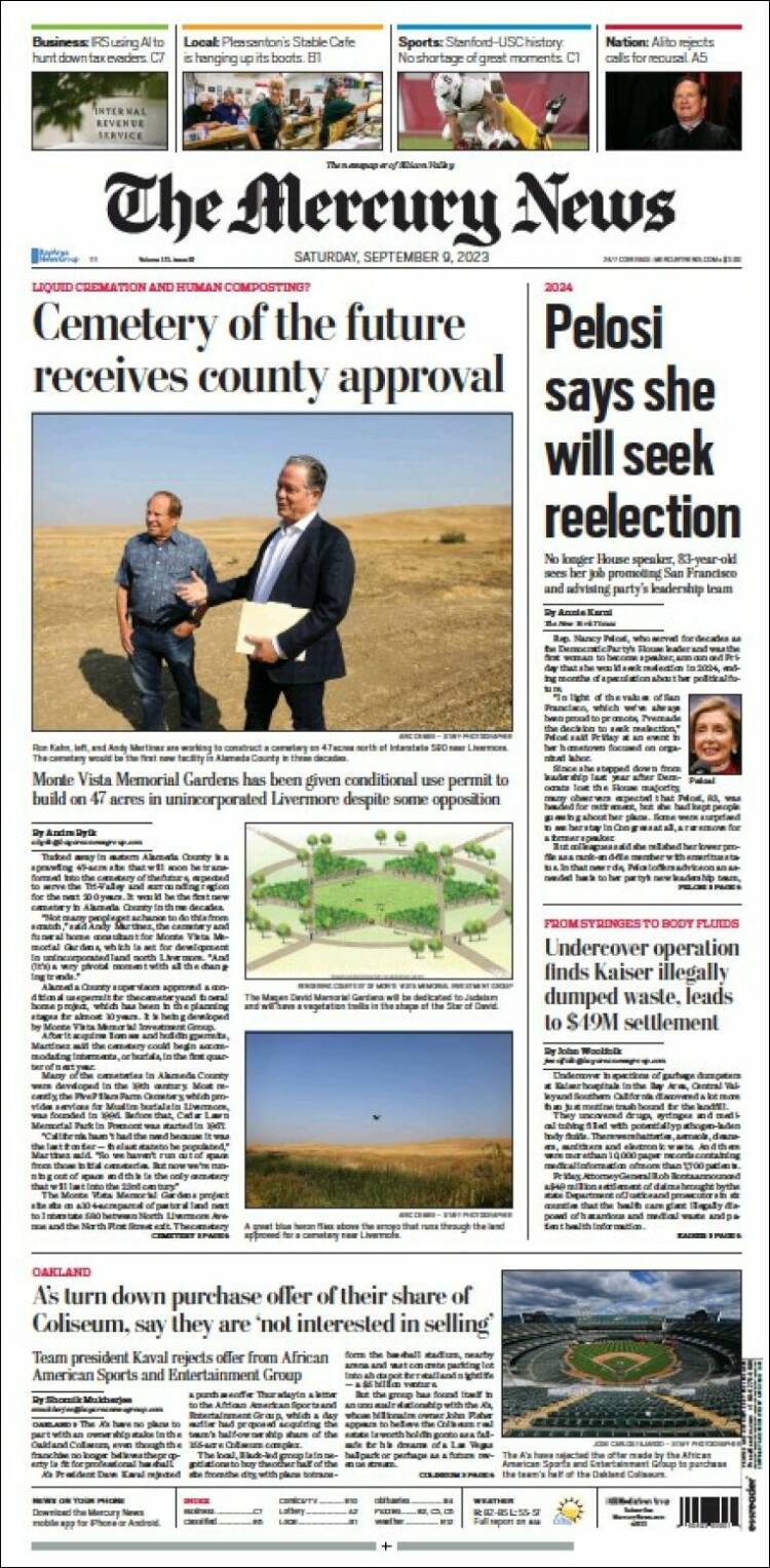 Portada de San Jose Mercury News (USA)