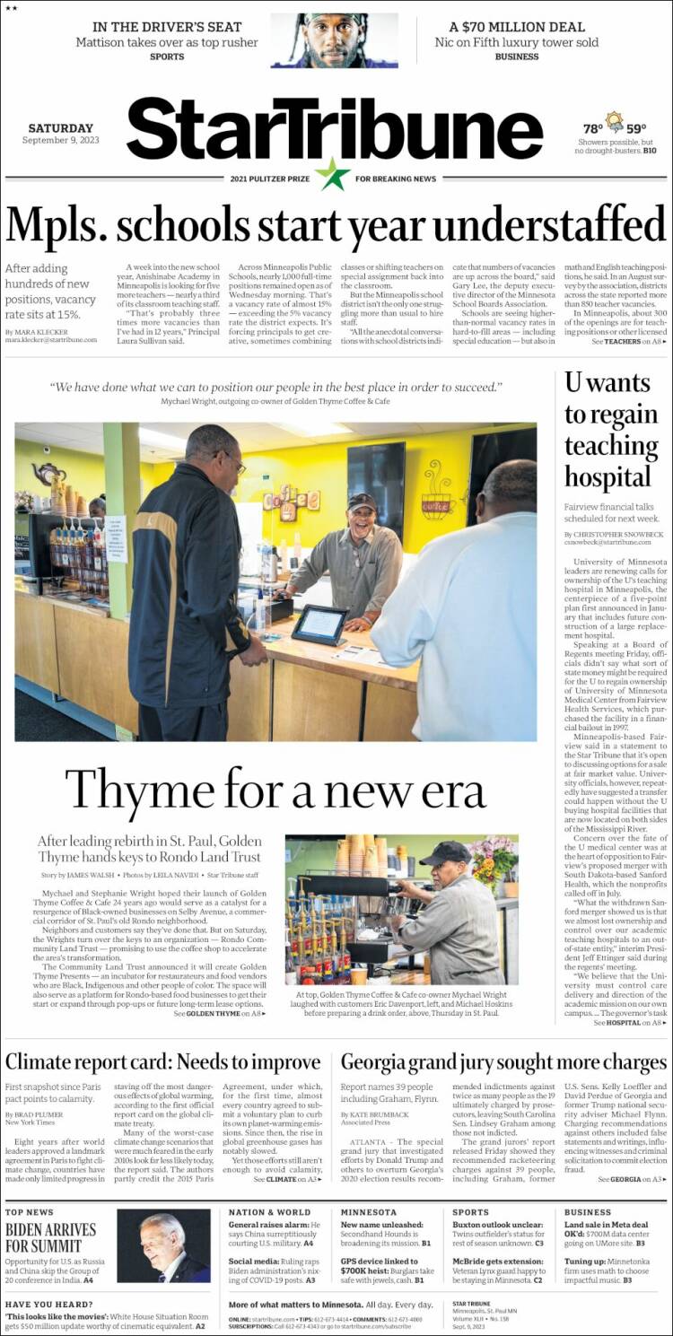 Portada de Star Tribune (USA)