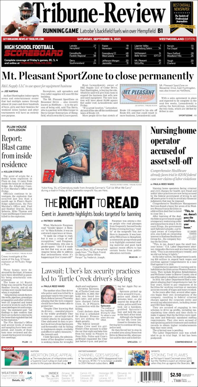 Portada de Tribune-Review (USA)