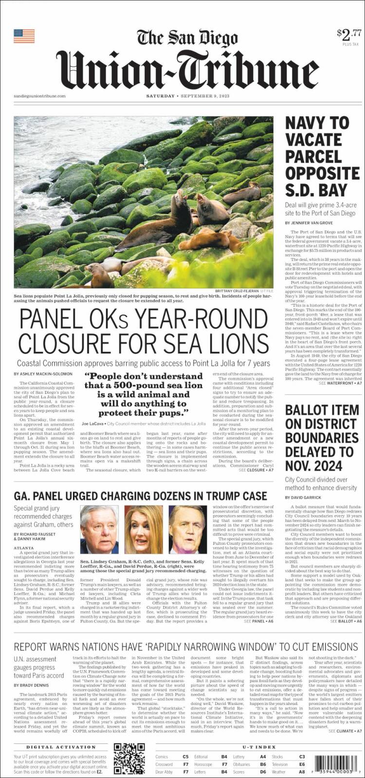 Portada de The San Diego Union-Tribune (USA)