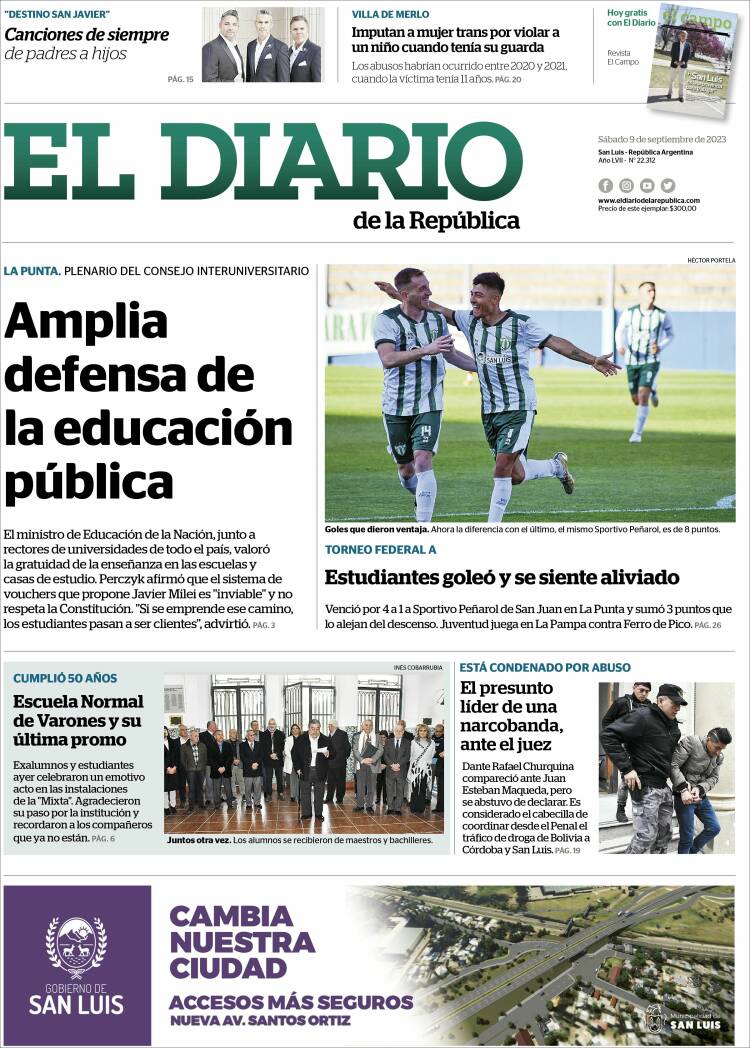 Portada de Diario de la República (Argentina)