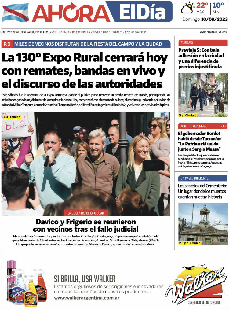 Portada de El Día de Gualeguaychú (Argentina)