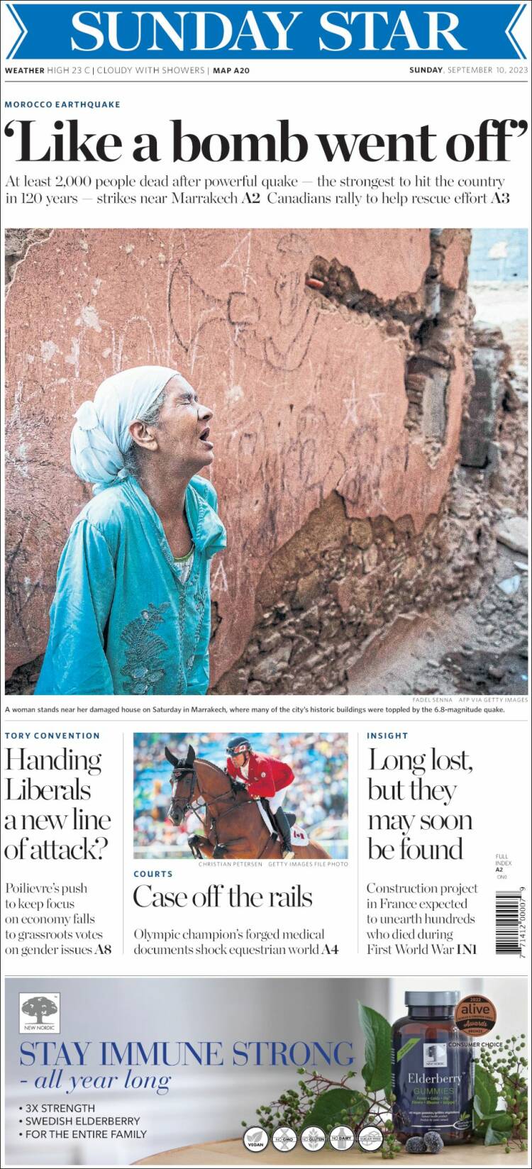 Portada de The Toronto Star (Canadá)
