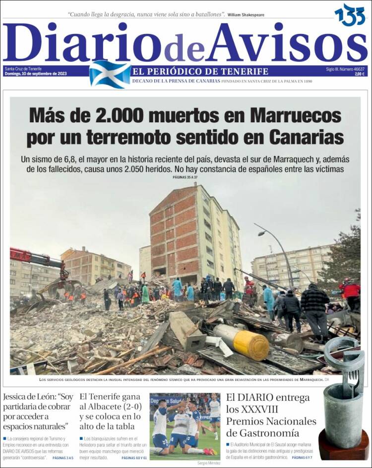 Portada de Diarios de Avisos (España)