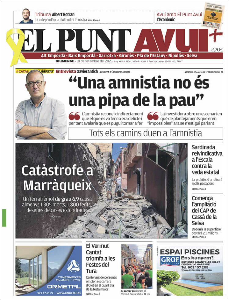 Portada de El Punt Avui - Girona (España)