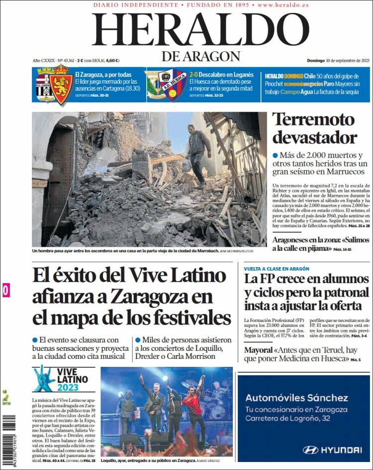 Portada de Heraldo de Aragón (España)
