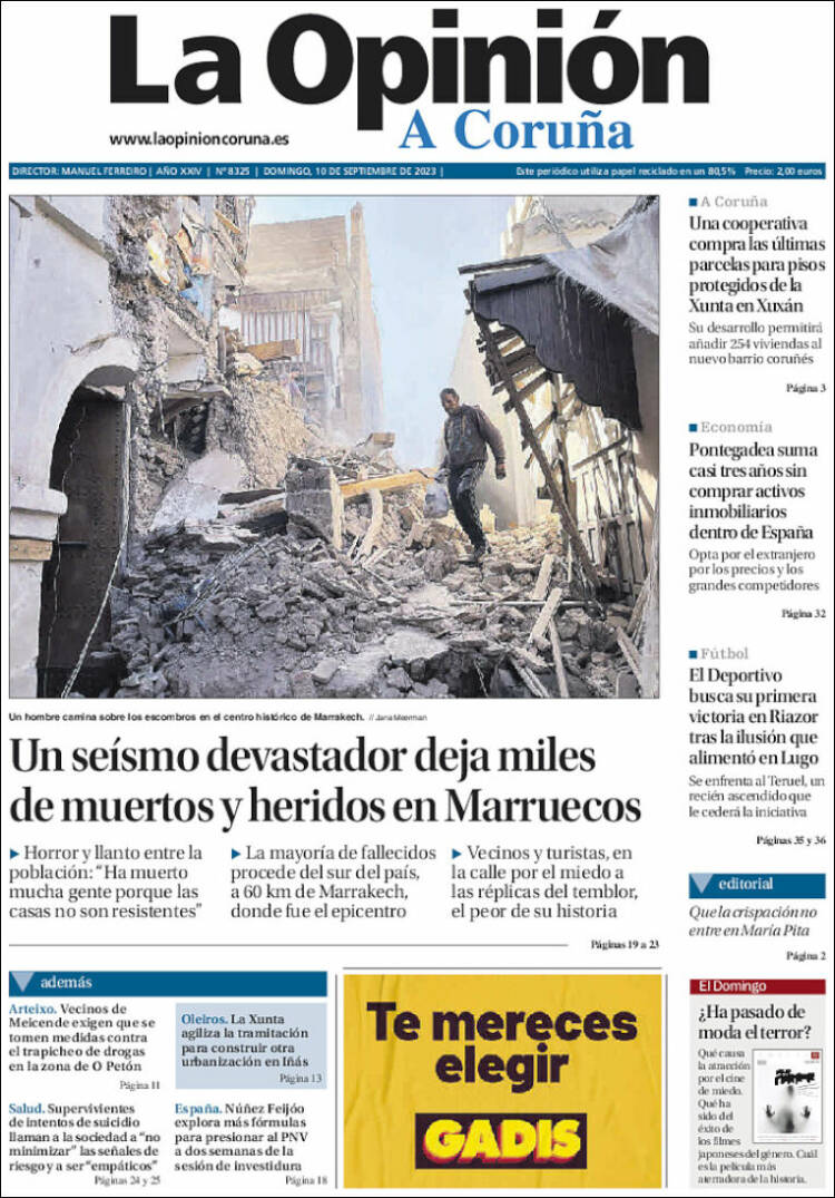 Portada de La Opinión de A Coruña (España)