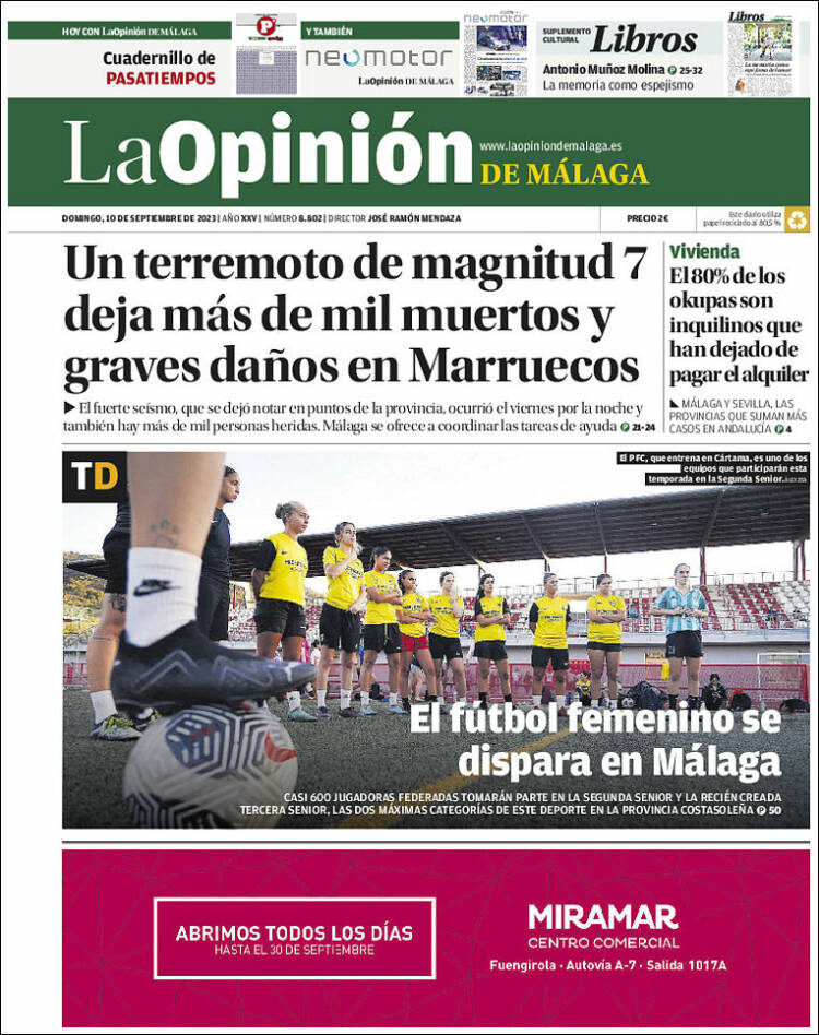 Portada de La Opinión de Málaga (España)