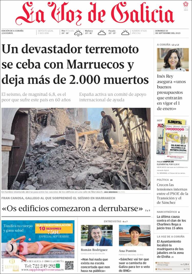 Portada de La Voz de Galicia (España)