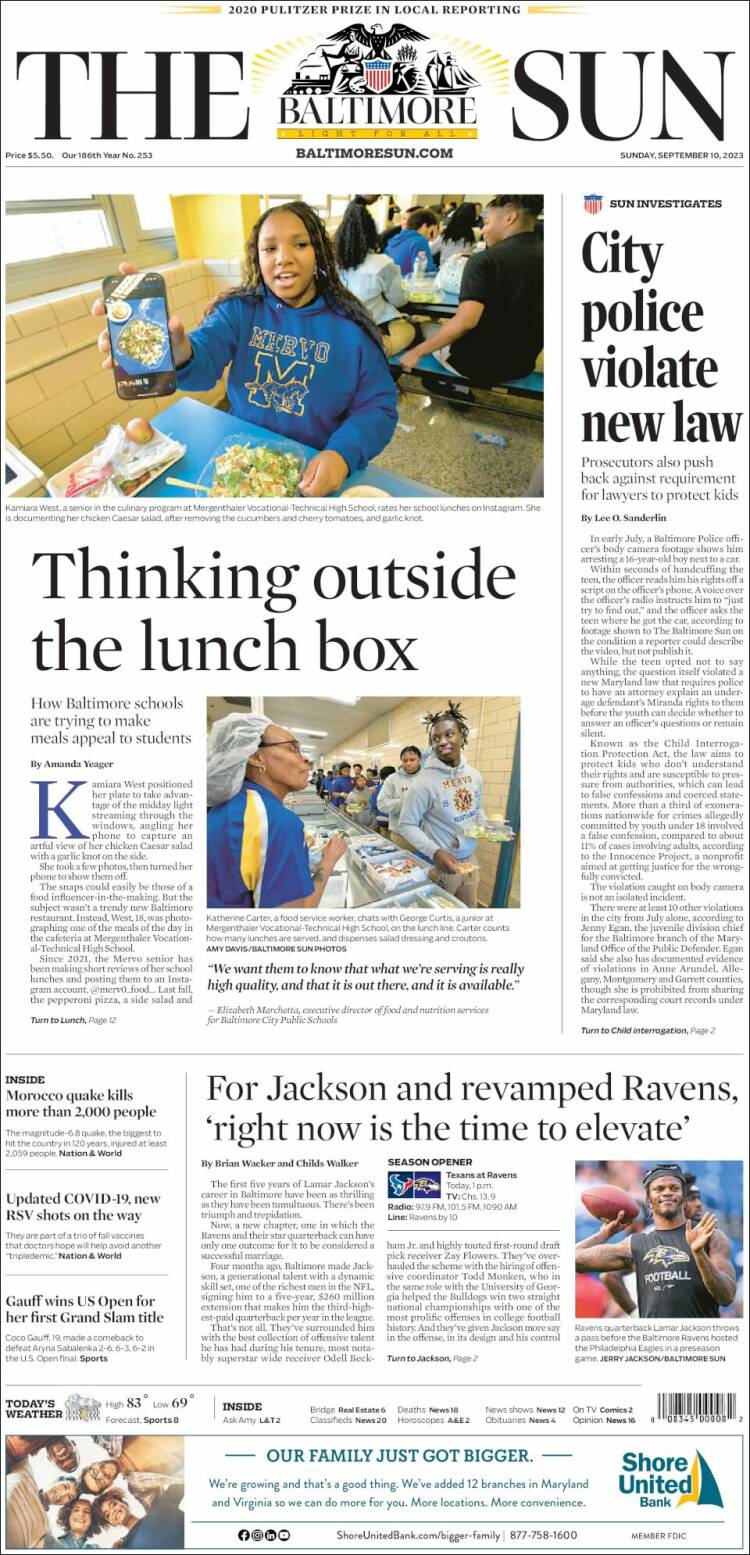 Portada de The Baltimore Sun (USA)