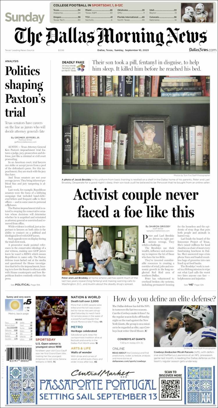 Portada de Dallas Morning News (USA)