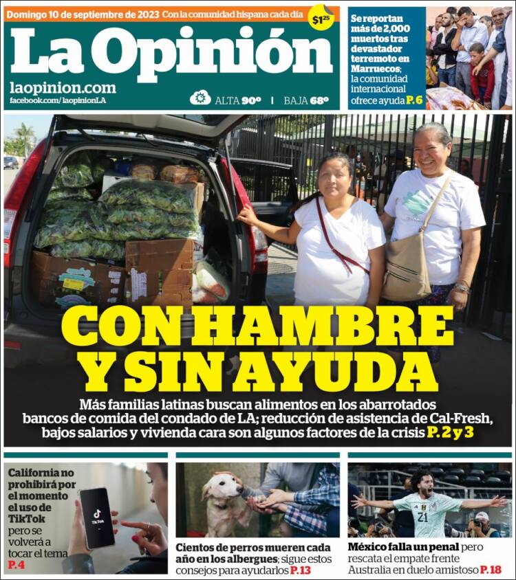 Portada de La Opinión (USA)